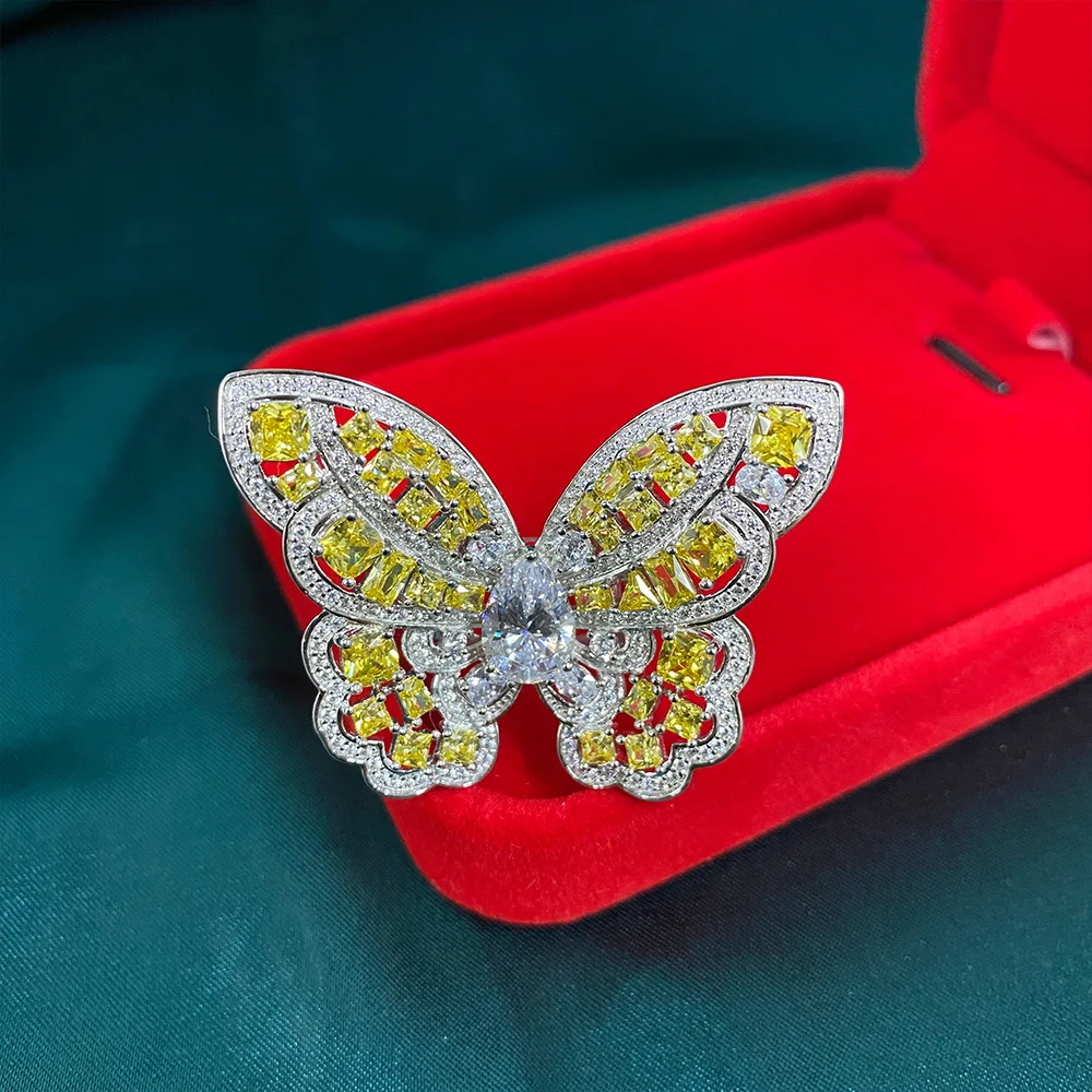 Новинка 2020 желтая цитрина камень из циркона большая любовь Бабочка кольца