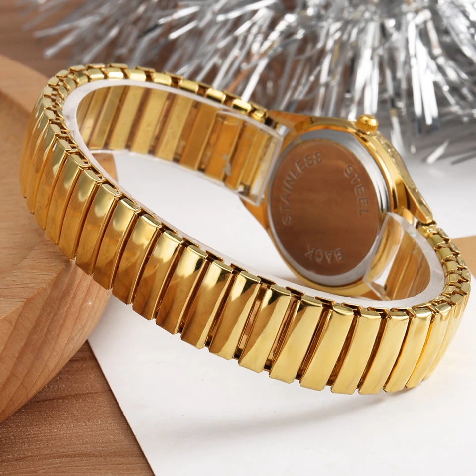 Couple Watch Noble Golden Mens Watches Elastic Strap Quartz Watch Simple White Arabic Numerals Dial Bracelets Watches for Women