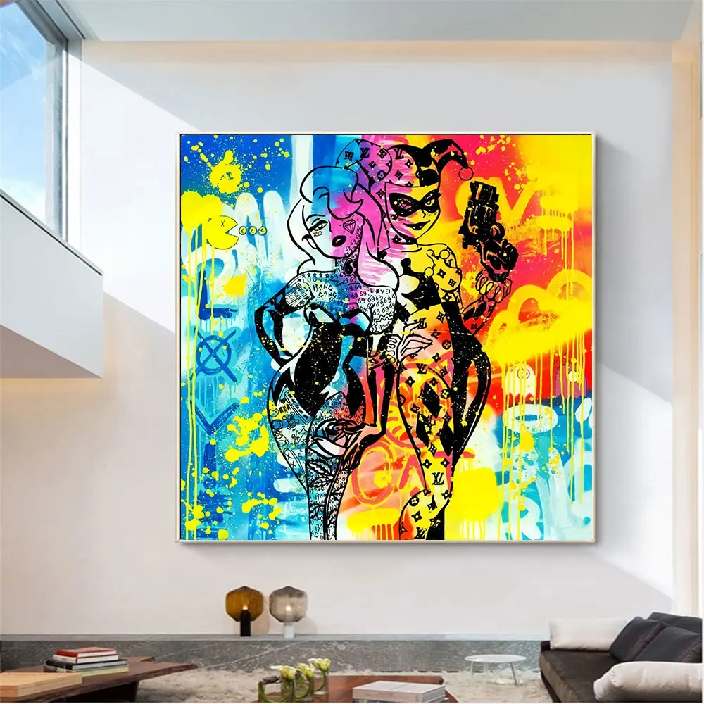 

Graffiti Pop Sexy Woman Canvas Paintings Abstract Street Poster and Print Wall Art Picture Stickers for Living Room Home Decor