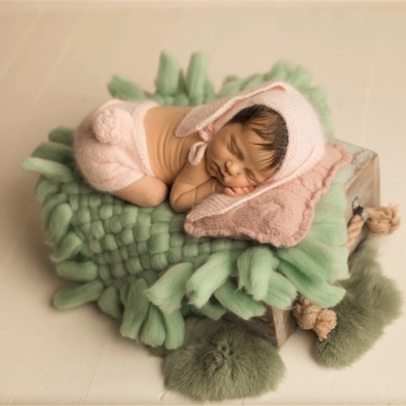 

50x50cm Baby Photography Crochet Blanket Newborn Basket Filler Woven Carpet Background Newborn Photo Shooting Backdrop