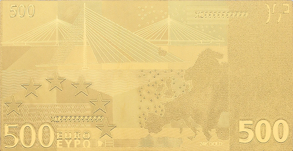Подарок памятная монета 500 евро старая банкнота 24k позолоченная Рождественская
