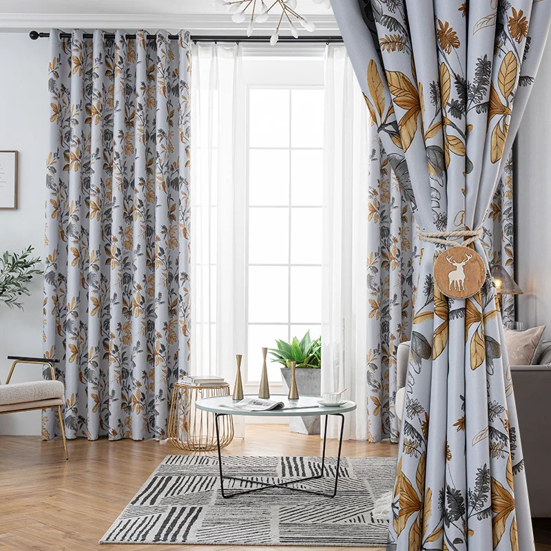 

High-end New Cloth Leaf Printing Curtains Fashionable Modern Pastoral Style Curtains for Living Room Bedroom Shading Curtains