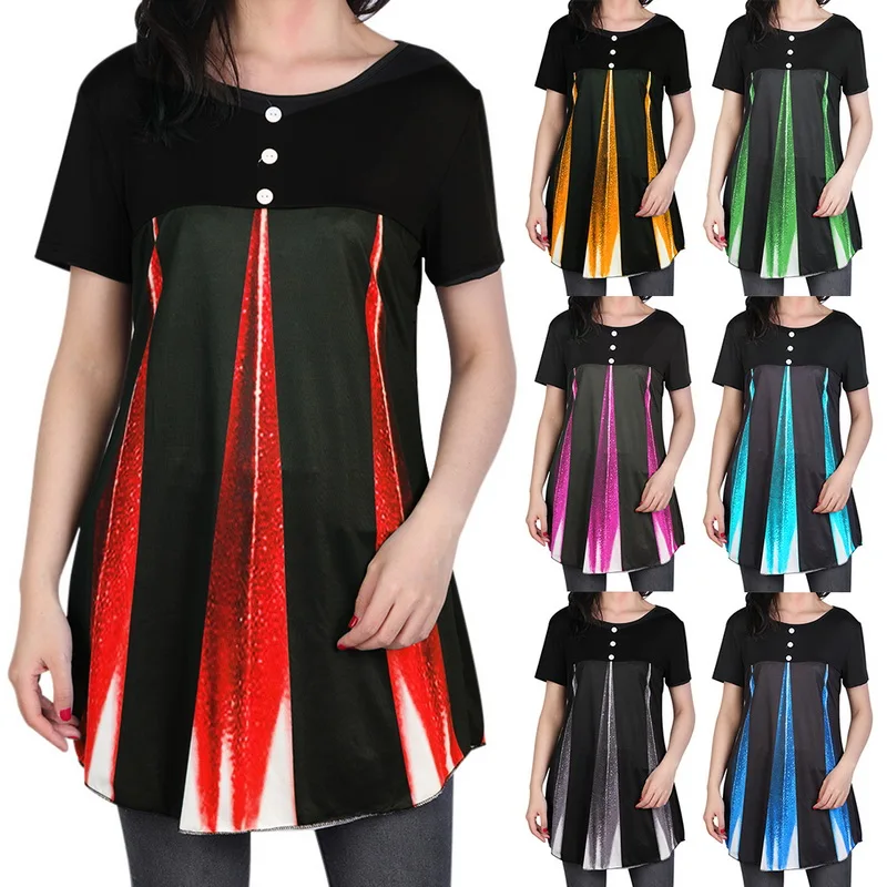 Женская блузка с коротким рукавом и круглым вырезом принтом | одежда