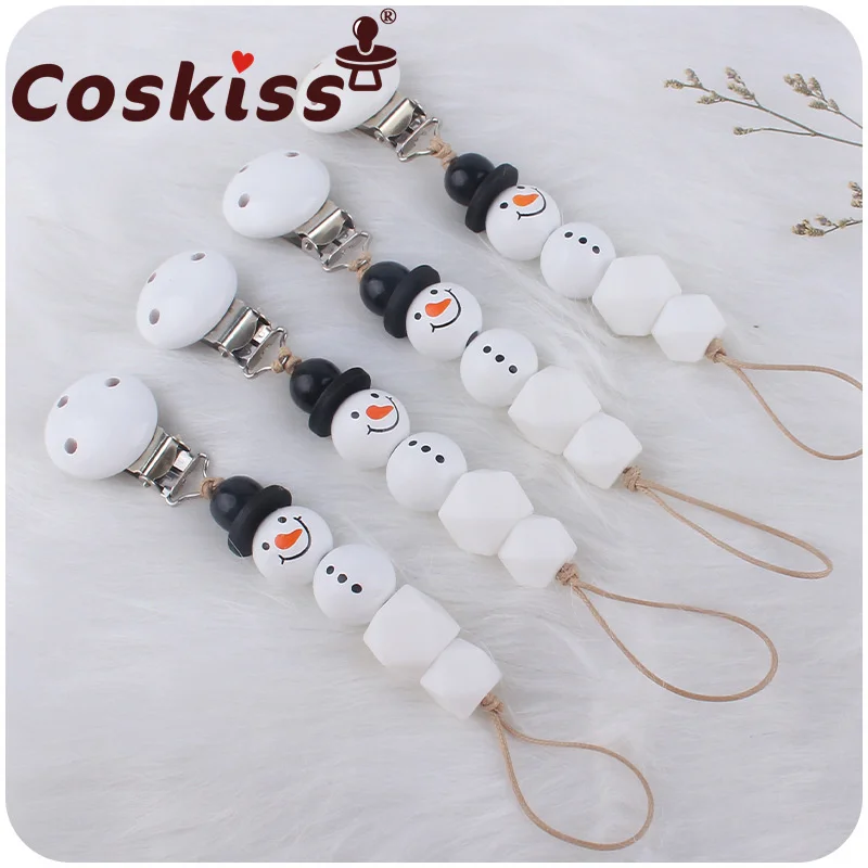 

Coskiss New Baby Products Cartoon Little Snowman Baby Creative Big Octagonal Silicone Beads Chew Chew Molar Pacifier Chain