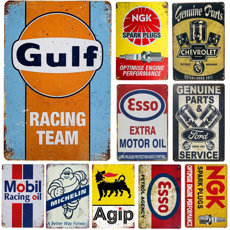 

Vintage Gasoline Motor Oil Metal Tin Signs Wall Decor Art Plaque Poster For Garage Service Home Decor Iron Plates 20x30cm