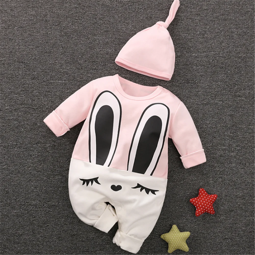 

Autumn Winter Baby Rompers Long Sleeve Cartoon Print Jumpsuit With Hat For Newborns Children Casual Clothing Roupas Bebe Unisex