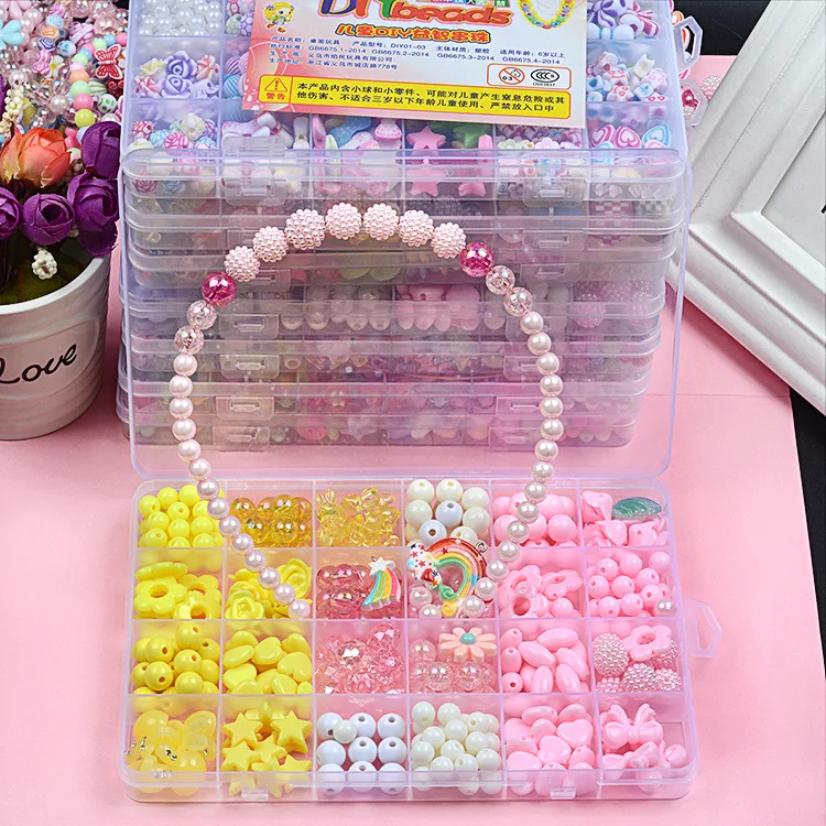 Juguete hecho a mano con cuentas para ni&ntilde;os, cuentas espaciadoras sueltas creativas, manualidades, fabricaci&oacute;n de pulseras, collar, Kit de joyer&iacute;a, juguete para regalo para ni&ntilde;a, 700 Uds.-2