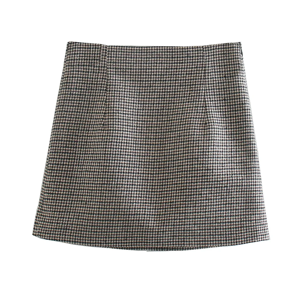 

Women Nice Vogue Office Wear Check Mini Skirt Vintage High Waist Side Zipper Female Skirts Mujer