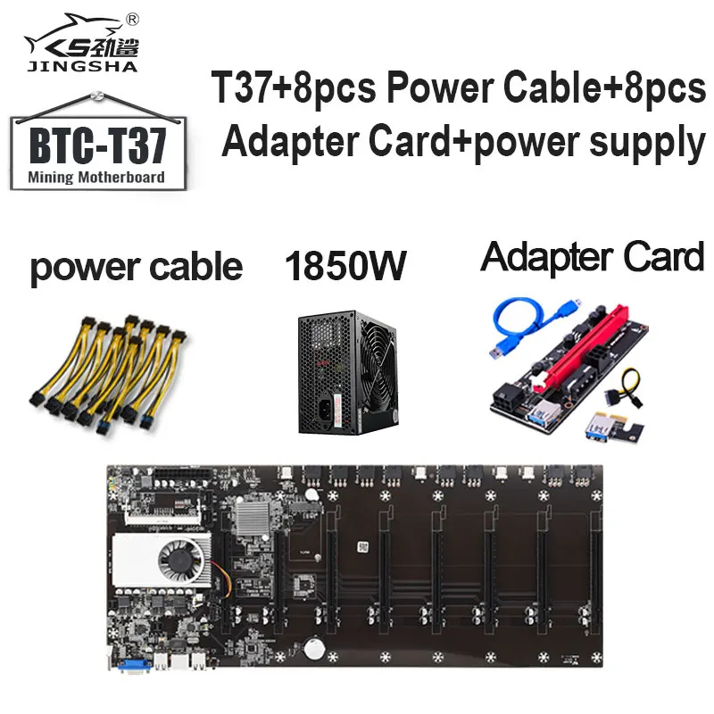 Preise BTC-T37 8-Karte Etherum Bergbau Motherboard CPU Set Mit Netzteil 8 * Power Kabel Und 8 * Adapter Karte