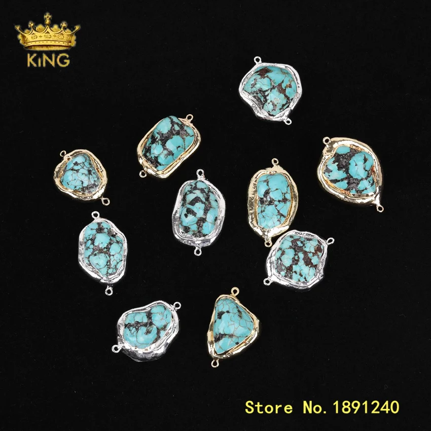 

5pcs Natural Turquoises Howlite Freeform Slab Beads Stones Slice Charms Connectors for Bracelet Necklace Wholesale YT132