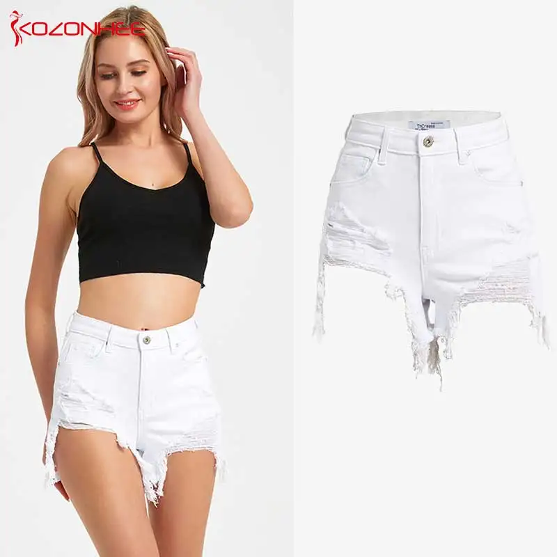 

Tassel White elasticity Women Denim Shorts With High waist ultrashort Female Summer Shorts For Women's jeans #23