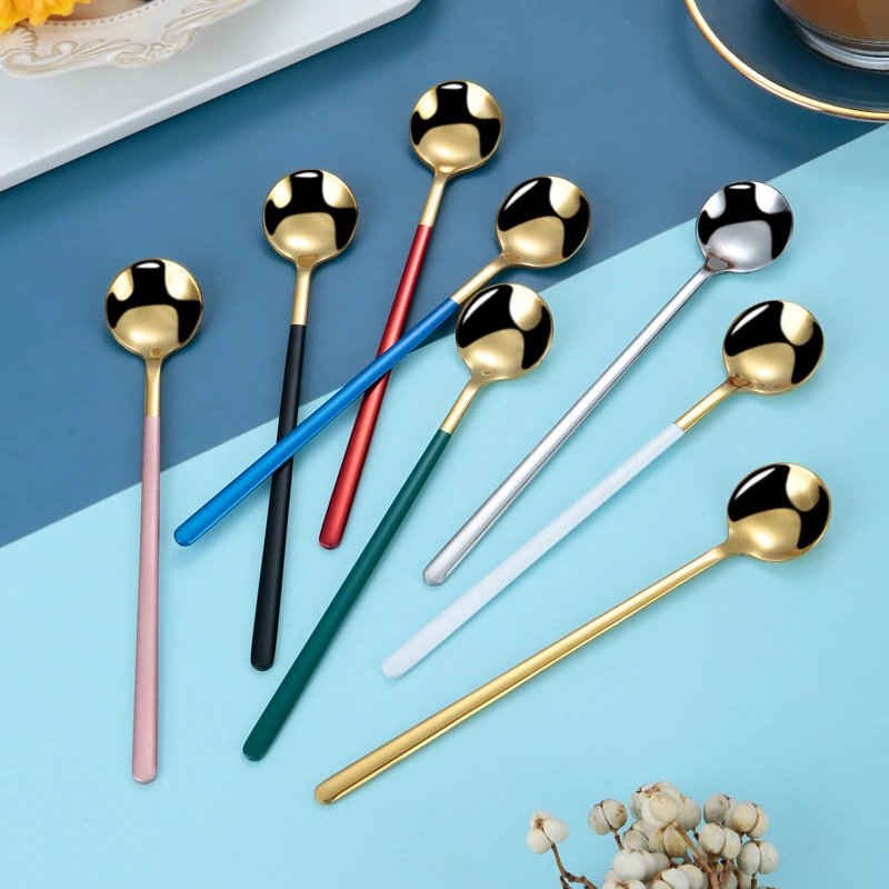 Ложка для перемешивания кофе чая радужного цвета с длинной ручкой ложки