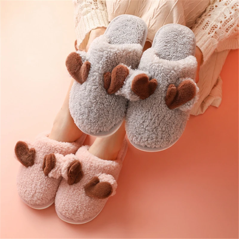 

JIANBUDAN New Girl Plush slippers Home Cotton shoes women's Men's Indoor Warm Slippers Comfortable cotton Non-slip slippers