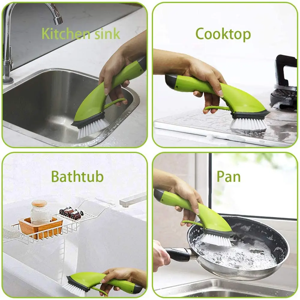

Kitchen Cleaning Brush Scrub Brush with Soap Dispenser for Kitchen Pan, Pot, Sink and Dish Washing, for Bathroom Bathtub