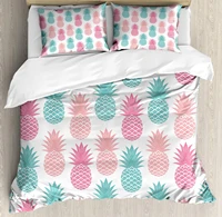 printawe exotic duvet cover set retro style colorful tropical pineapple pattern hawaiian fruits ornate illustration decorative
