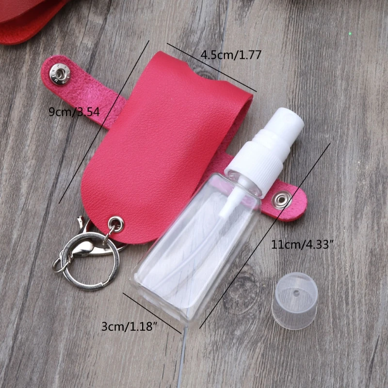 

Portable 50ml Squeeze Spray Bottle Empty Leakproof Plastic Refillable Travel Mister Bottle with Leather Keychain Holder