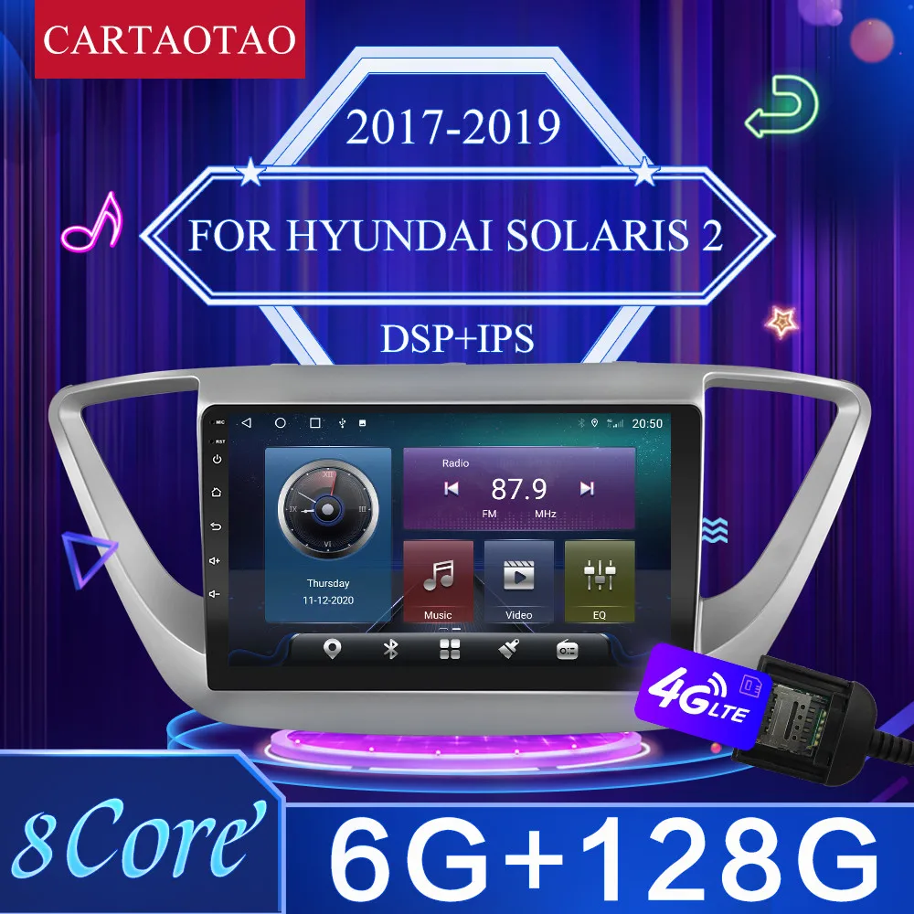 CARTAOTAO Автомагнитола мультимедийный видеоплеер навигация GPS Android 10 для Hyundai Solaris 2