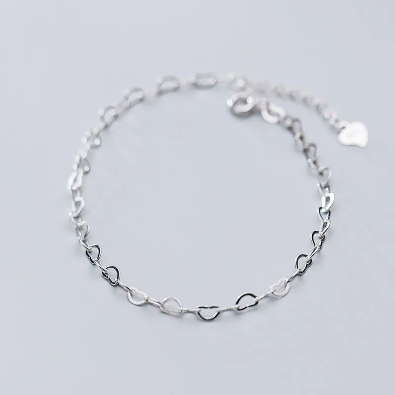 Leouerry S925 Silver Creative Hollow Heart Interlocking Bracelet Simple Lovely Chain Bracelets for Women 925 Jewelry | Украшения и