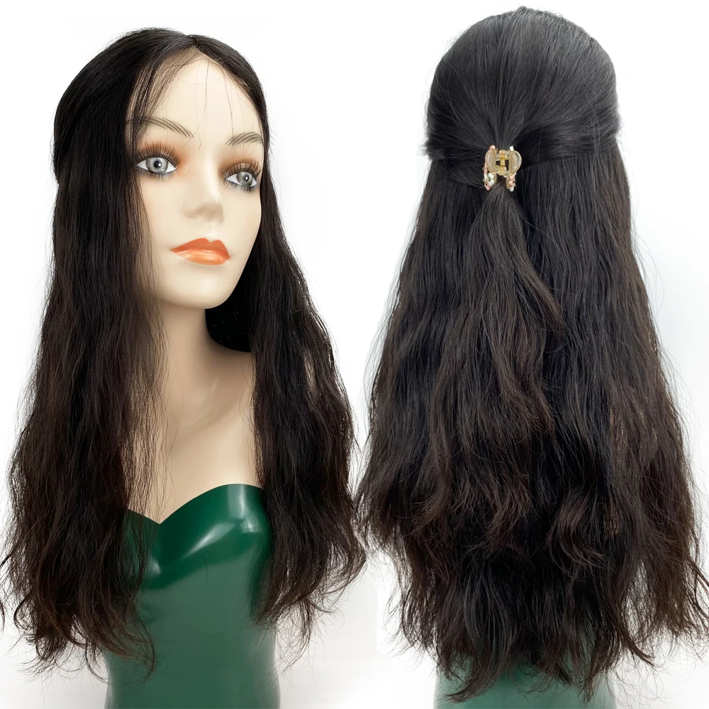 

Jewish Hairpiece Virgin European Hair 8"X8" Silk Topper with HD Swiss Lace Kosher Sheitels Real Natural Hairline Half Ponytail