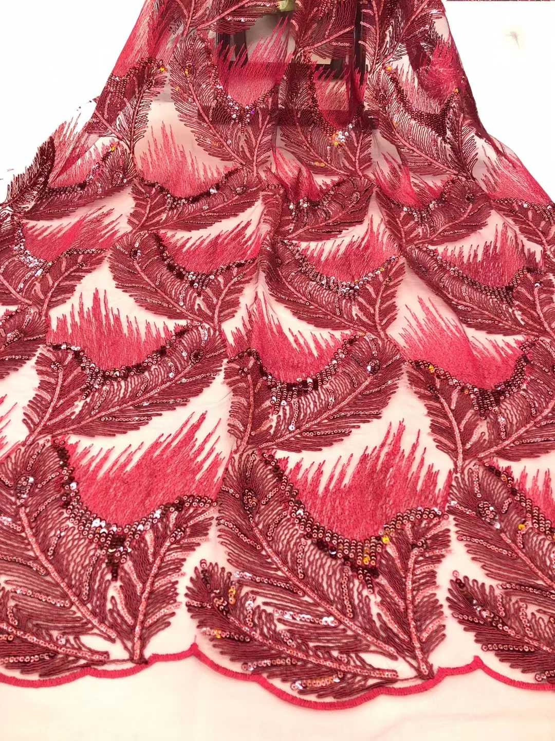 

Red Embroidery Net Lace Fabric For dress wholesale African French Tulle Lace For Wedding Garment Accessories RF33