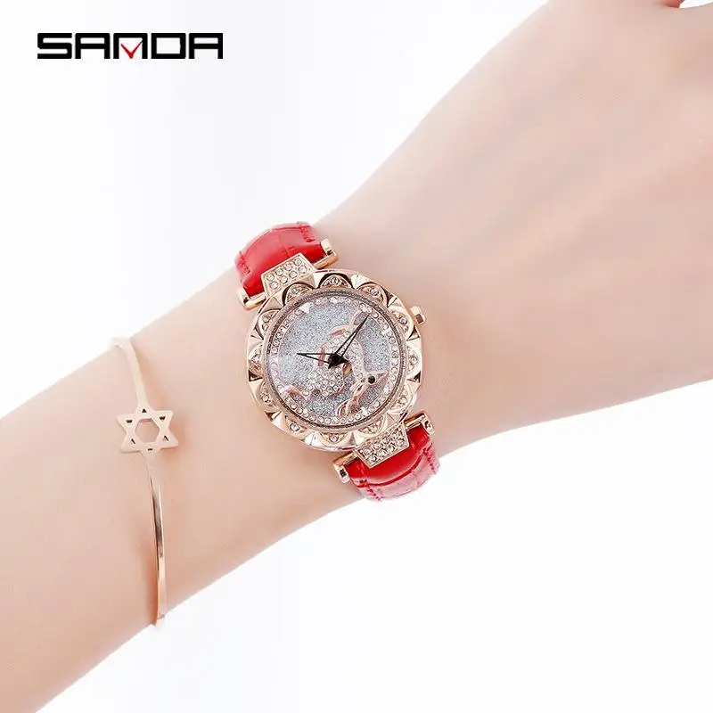 Новинка женские часы браслет модные стразы вращение цветок изысканные