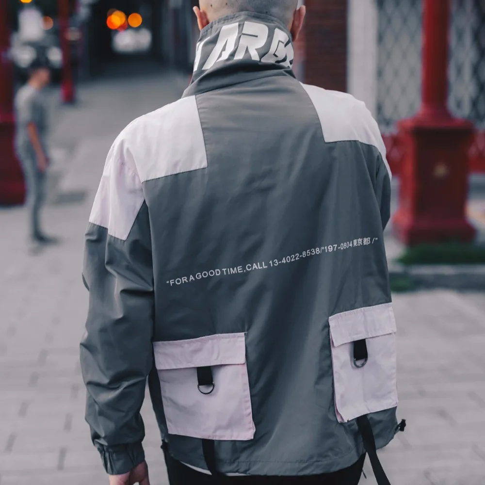 

2021SS Harajuku Vintage Windbreaker Zipper Pullover Sweatshirts Jackets Men 2018 Autumn Hip Hop Multi Pockets Streetwear Outwear