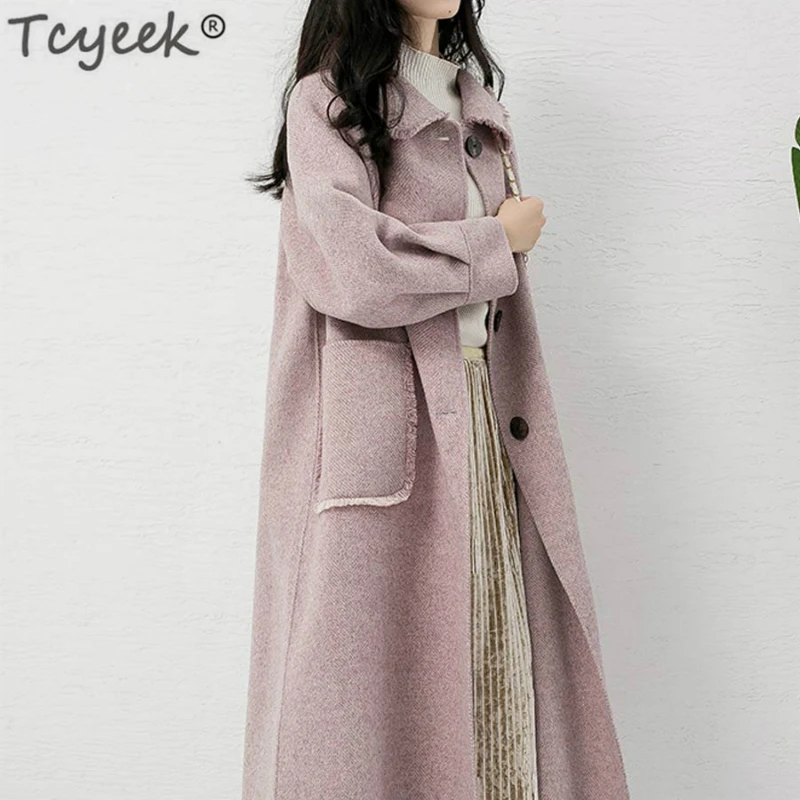 Женские пальто Tcyeek зимнее шерстяное с бортами Женская Длинная элегантная одежда