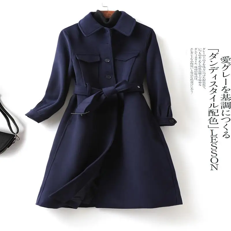 

woolen new 2021 coat women's windbreaker woolen coat thickened windbreaker stain resistant