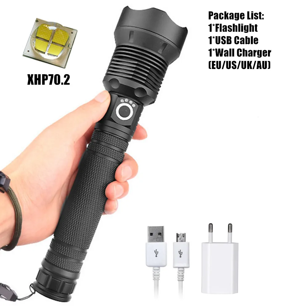 Package E XHP90 светодиодный фонарик XHP70.2 XHP50 USB Перезаряжаемый мощный фонарь с зумом, водонепроницаемый фонарь для охоты, кемпинга, использования 18650 26650 Batt - Испускаемый цвет: Package E