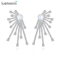 luoteemi new arrived elegant white color micro paved zircon exaggerated sunflower stud earrings for women fashion jewelry gifts