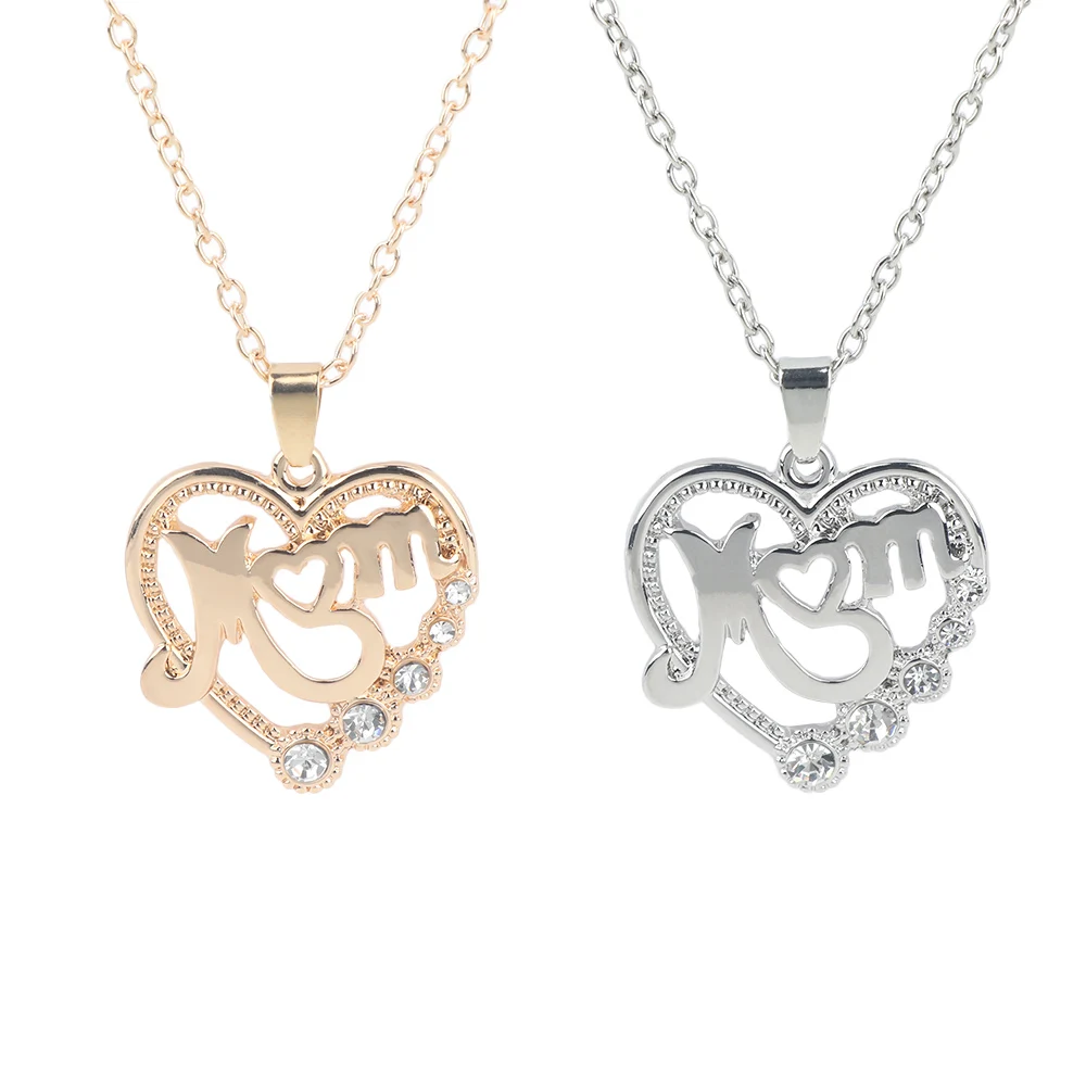 Любовь сердце мама буквы кулон ожерелья Кристалл Модные женские ювелирные