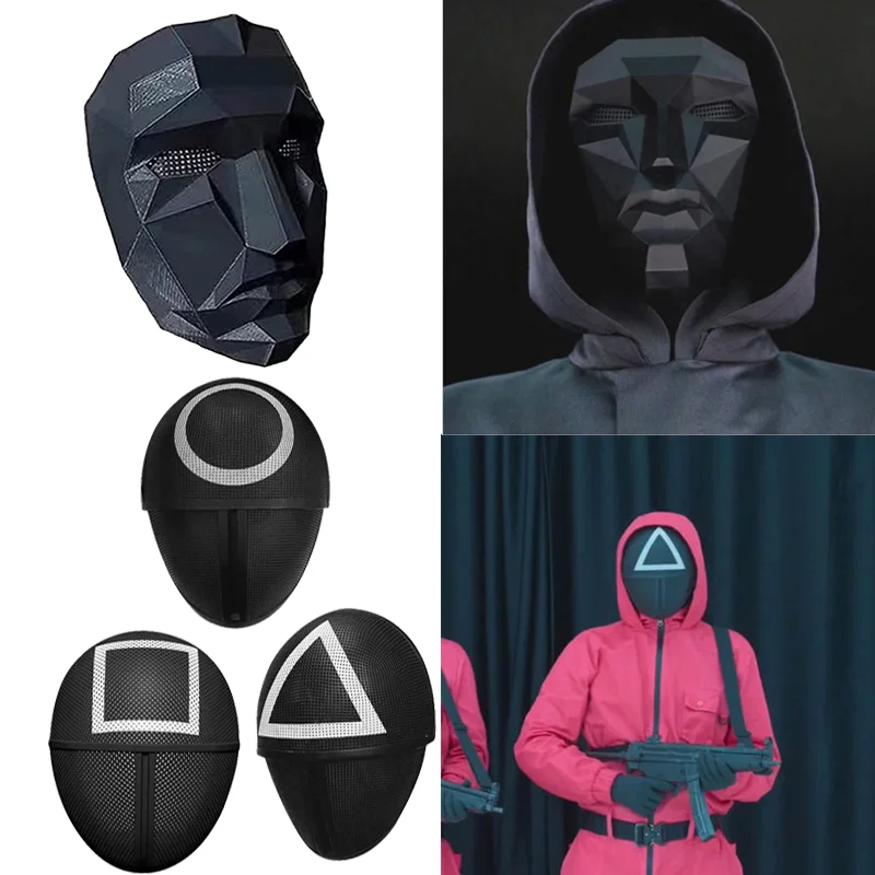

NEWSquid Game Print Helmet Face Masks Adult Helmet Cosplay Masquerade Accessories Props Black Face Helmet Party Decoration