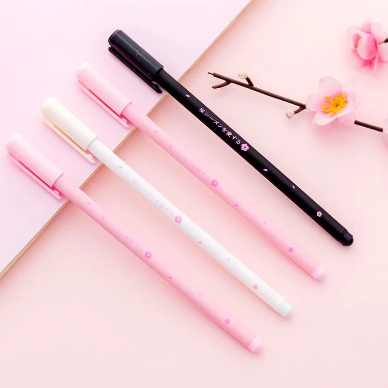 

Japanese Cherry Blossom Pink Gel Pen Kawaii Creative Black Ink Writing Handle for Girls Gifts Office Stationery School Supplies