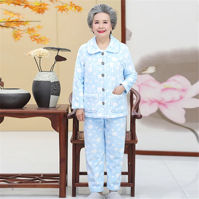 Женские пижамные комплекты осенняя фланелевая Женская одежда для сна с отложным