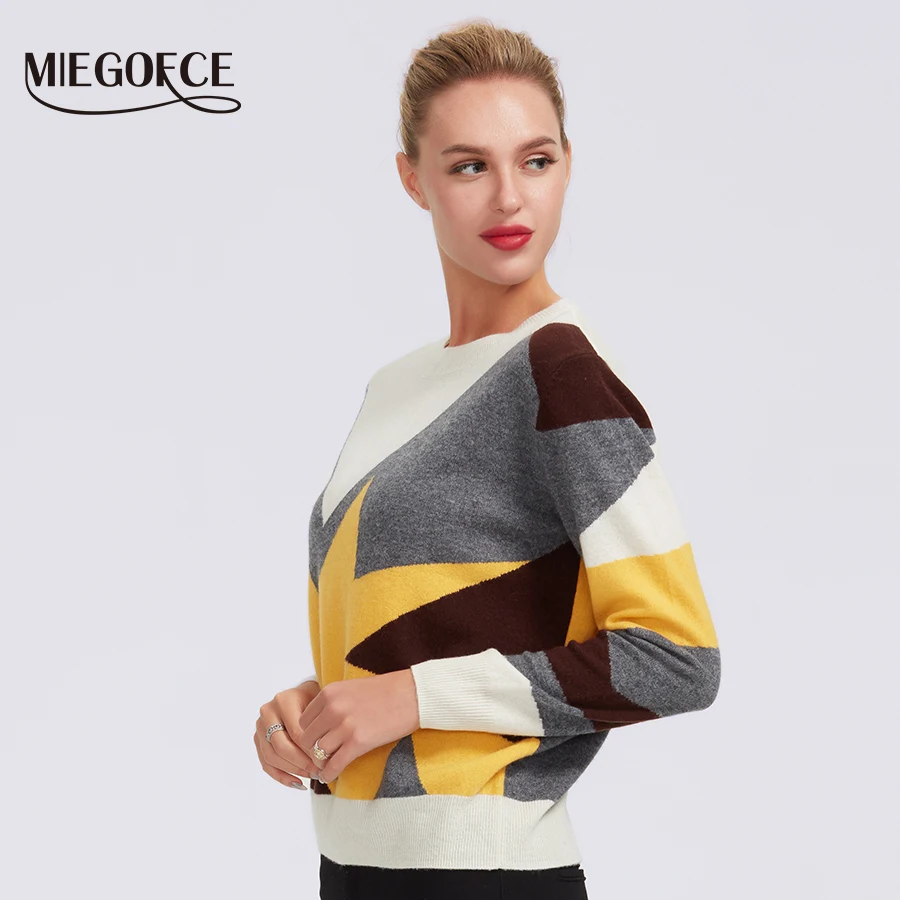MIEGOFCE 2019 round neck for women casual knitted winter loose-style sweaters jumper women's patchwork pullovers chic blouses | Женская