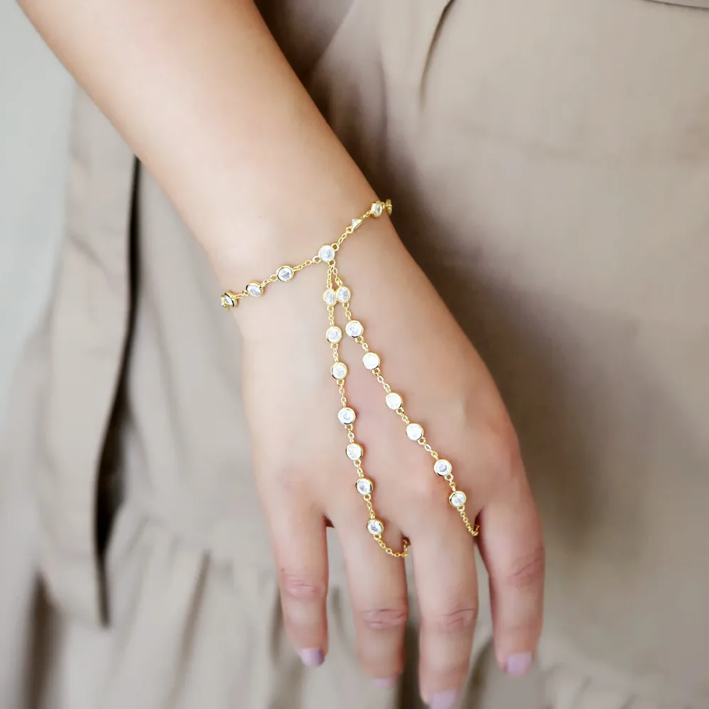 Женская Серебристая подвеска на запястье двойная яркая с круглым кубическим