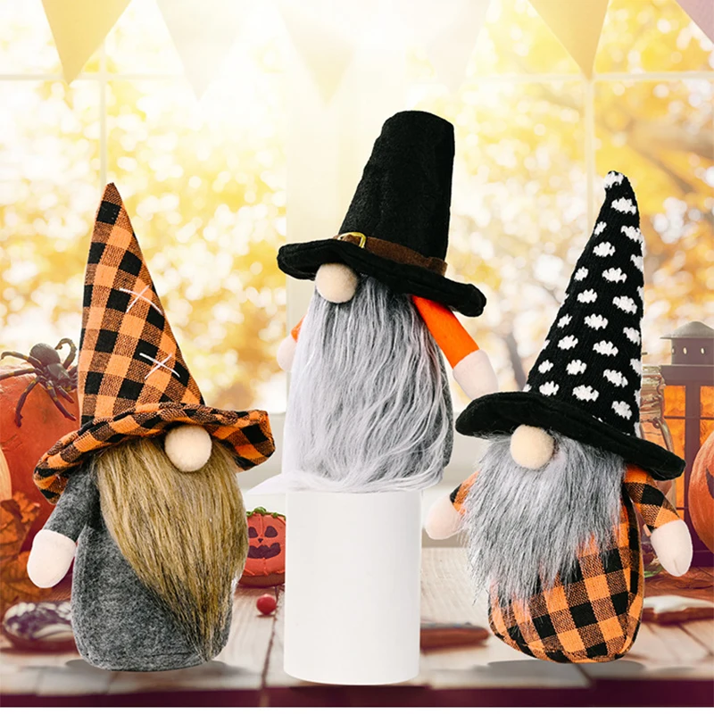 

Halloween New Long Legs with Broom Rudolph Dwarf Doll Faceless Doll for Xmas Gifts Home Decoration Desktop Ornaments Supplies