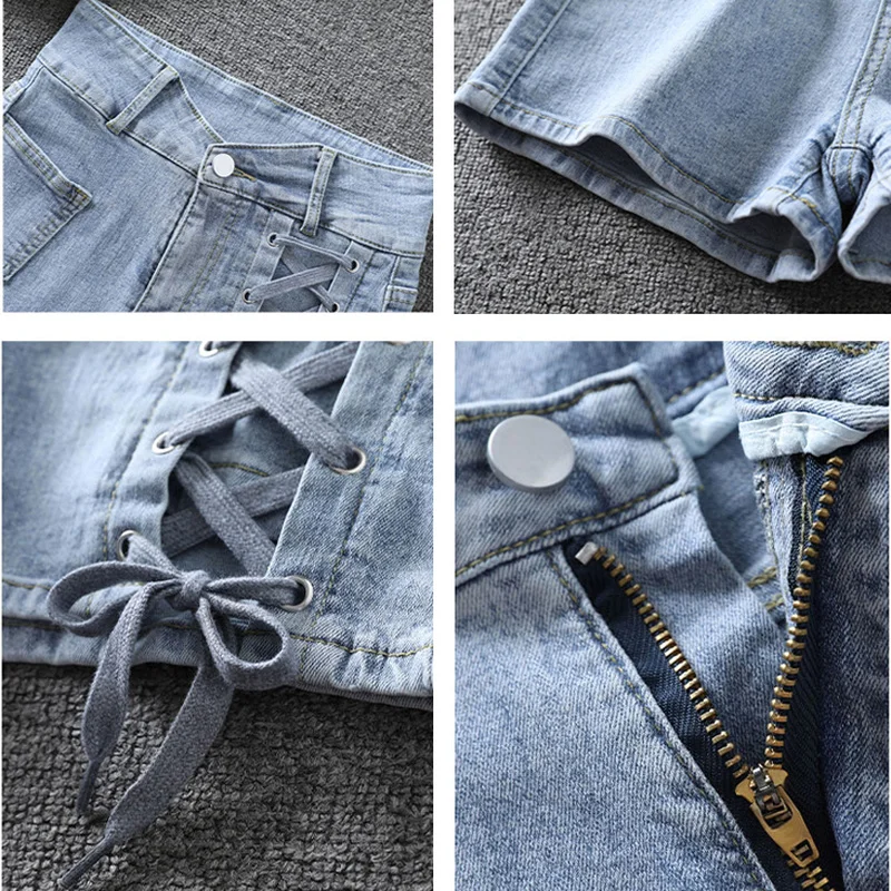 Женские джинсовые шорты обтягивающие пикантные бандажные ретро-шорты с