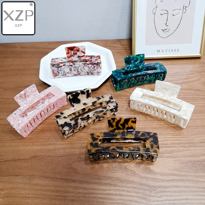 

XZP High Quality Geometric Acetate Hair Claws Large Square Hair Crabs Clip Leopard Grain Hair Clamps For Women Hair Accessories