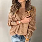 Осенний женский топ с длинными рукавами и круглым вырезом, свитера с пуговицами, вязаный женский Повседневный джемпер размера плюс, пуловер, рубашка для дам 2021