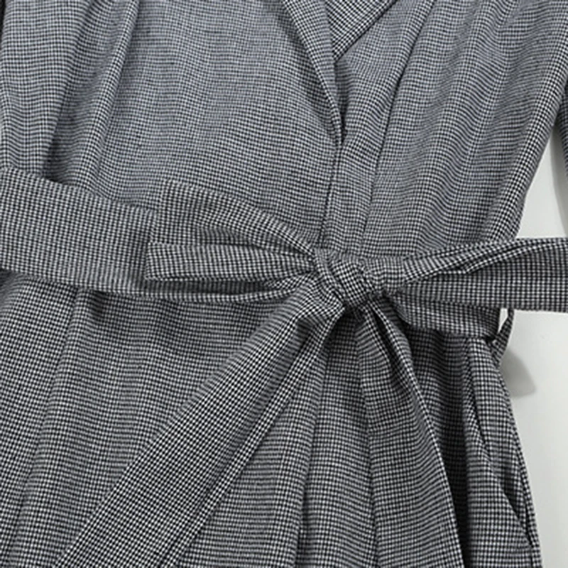 

ECRURANI Bowknot OL Style Dresses For Females Notched Long Sleeve High Waist Slimming Women's Casual Midi Dress 2021 Autumn New