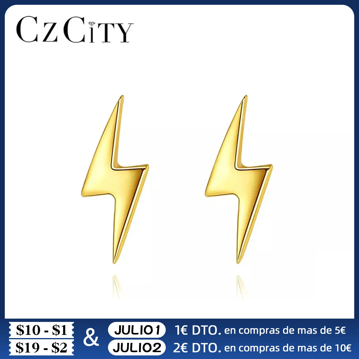 CZCITY простой маленький молния однотонные серьги гвоздики из чистого серебра для