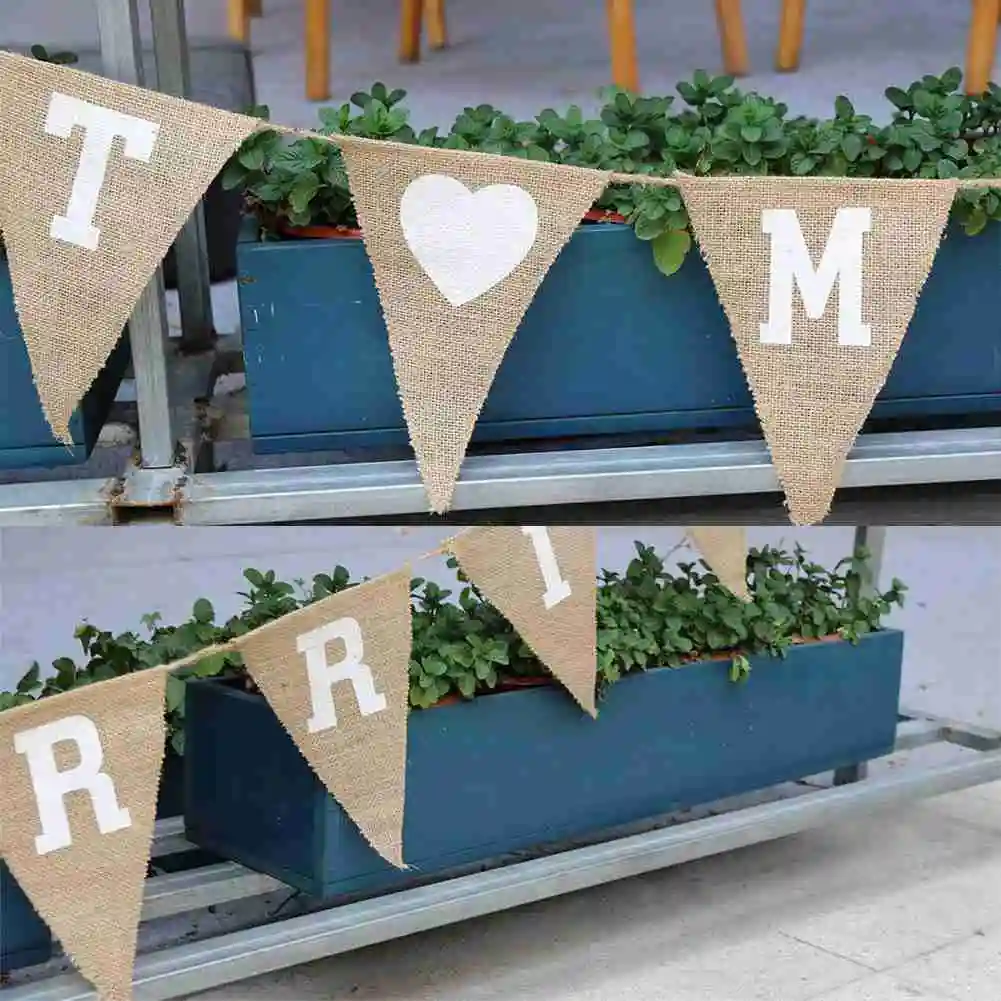 

Linen Love Pennants Party Flags Linen Hanging Flags Birthday Love Heart Flags Wedding Party Decoration Supplies Garland Flag