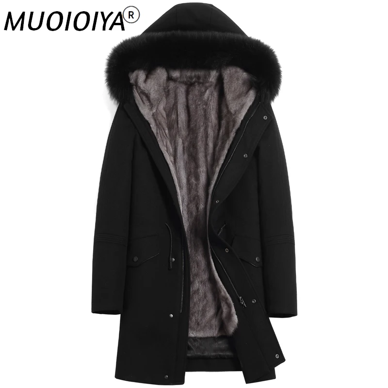 

Мужская норковая куртка MUOIOYIA, зимняя мужская длинная парка, пальто из натурального меха, теплая парка с подкладкой из натурального меха нор...