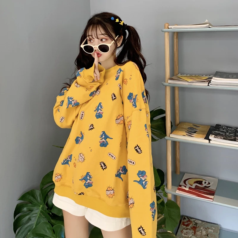 

Autumn Round Neck Women Long Sleeve Sweatershirt Loose Winter Pullover Top Fashion BF Lazy Style Cartoon Print Harajuku Shirt