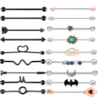 18pcs stainless steel industrial barbell earrings for women men cartilage helix body piercing jewelry