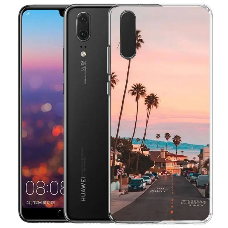 

Beach Sunset On Sea Palm Tree Basketball Court Phone Case Transparent Phone Case For Huawei P30lite P30Pro P40lite P20Pro P30