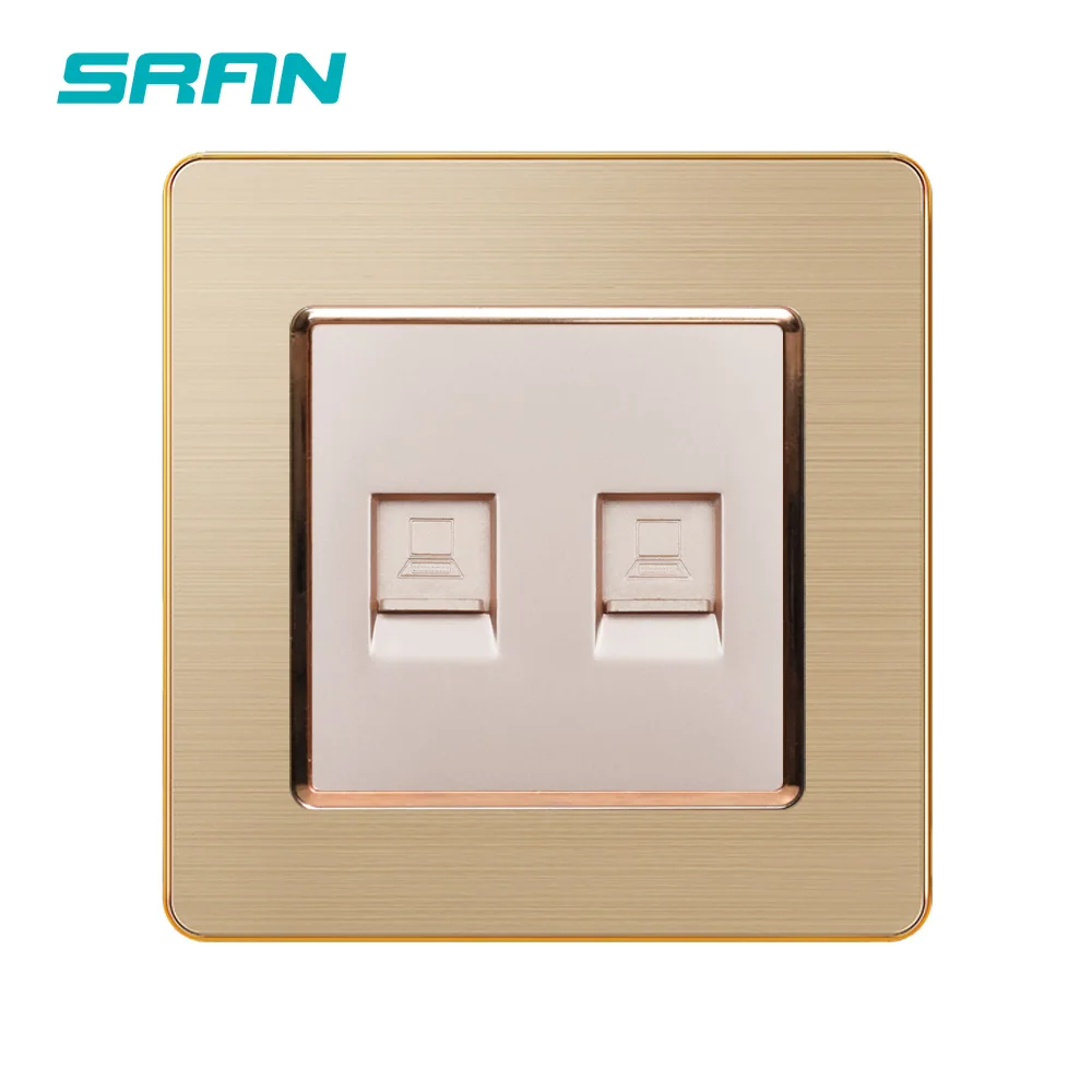 Настенная розетка SRAN с двойным компьютерным разъемом панель из нержавеющей