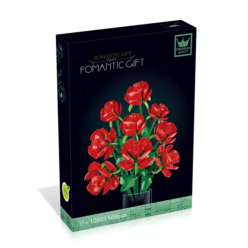 

New Creator 568pcs Rose Flower Bouquet Building Blocks Compatible 40460 City DIY Educational Flower Bricks Toys Kid Gift