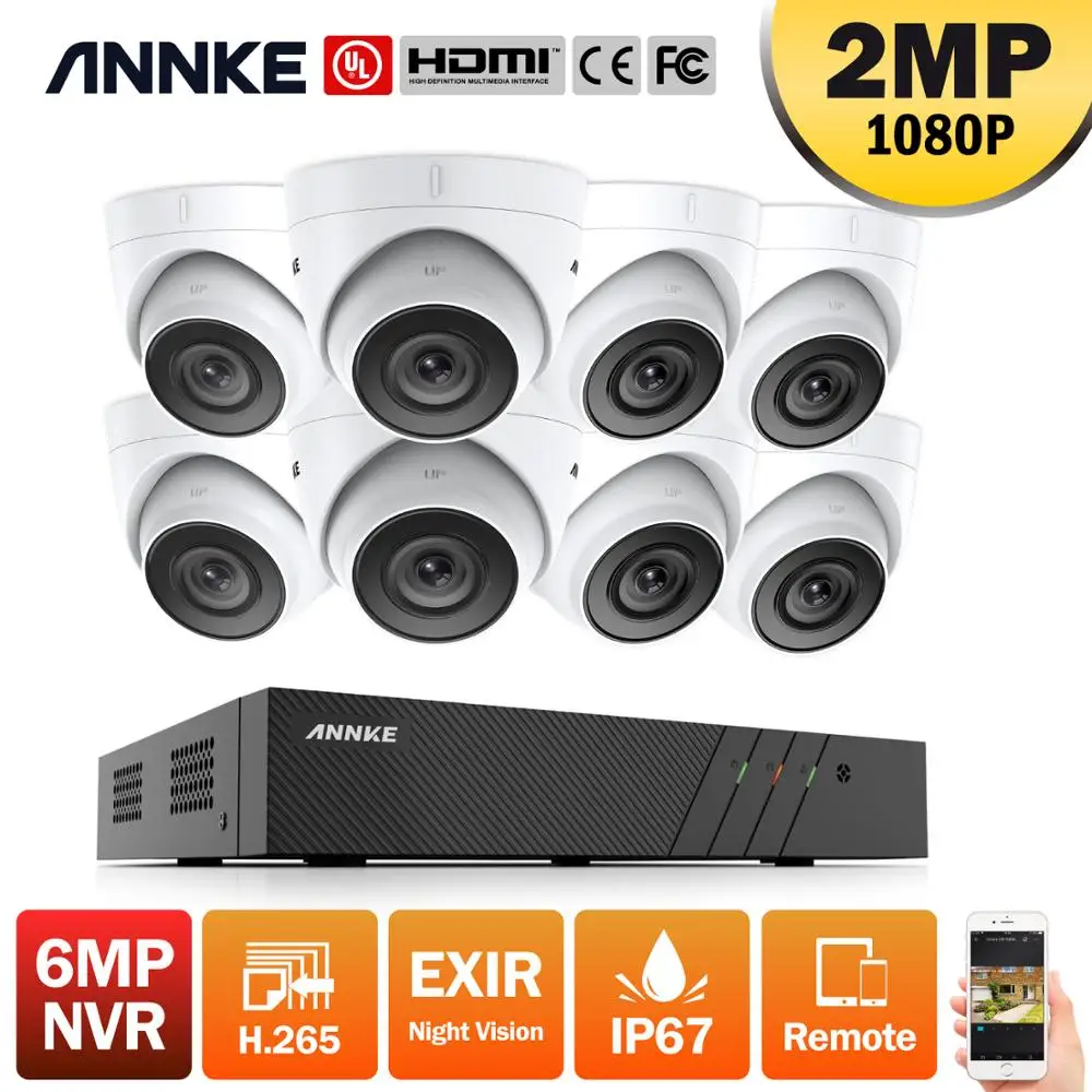 Сетевая Видеосистема ANNKE 8 каналов 2 МП Ultra FHD POE 6 H.265 сетевой видеорегистратор с 8x2 30